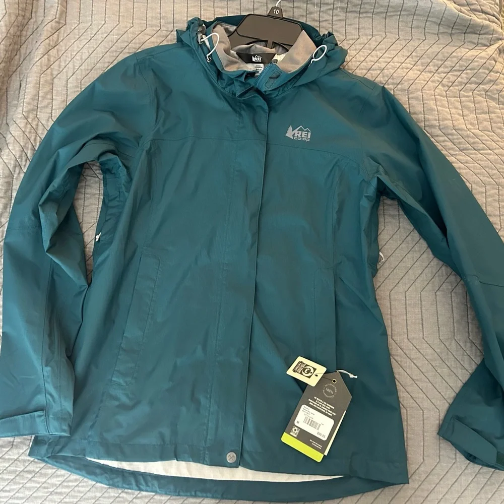 REI Rainier Women's Teal Waterproof Hooded Shell Rain Jacket - Picture 1 of 4